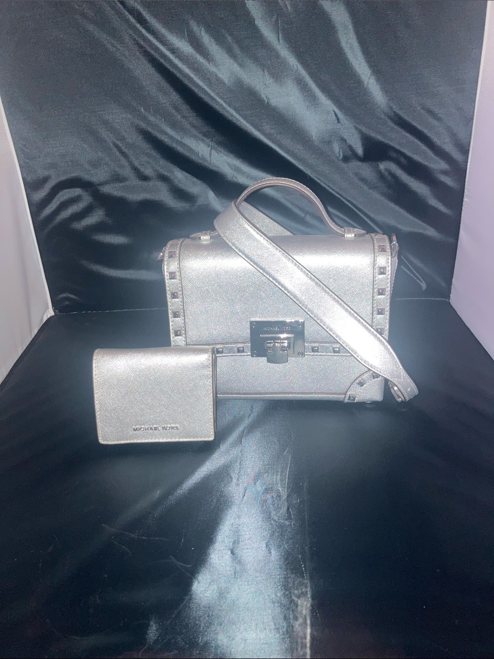 Michael Kors Silver Stud-Trim Crossbody with Matching Wallet